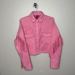 Windsor Pink Faux Suede Fringe Cropped Jacket Womens Size Medium Western